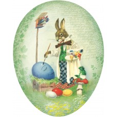 Traditional Motif Paper Mache Candy Holder  "Easter Bunny painting eggs" - TEMPORARILY OUT OF STOCK